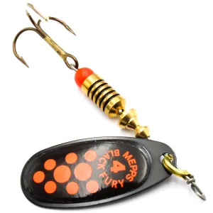 Błystka Mepps BLACK FURY czarna / czerwone kropki nr 4 – skuteczna obrotówka na szczupaki i trocie