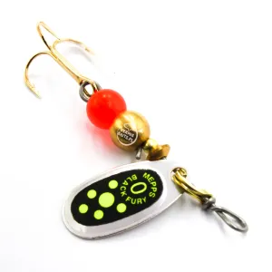 Błystka Mepps BLACK FURY srebro / seledyn kropki 0 – ultralekka obrotówka na pstrągi i okonie