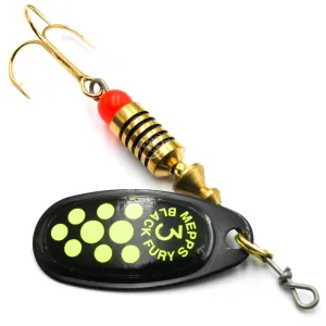 Błystka Mepps BLACK FURY czarna / seledyn kropki 3 – obrotówka na szczupaki i okonie