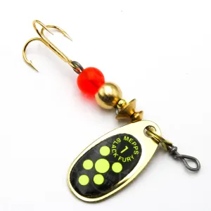 Błystka Mepps BLACK FURY złoty / seledyn kropki 1 – skuteczna błystka na okonie i pstrągi