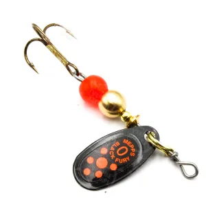 Błystka Mepps BLACK FURY czarna / czerwone kropki nr 0 – ultralekka obrotówka na pstrągi i okonie