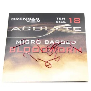Haczyki Drennan Acolyte Bloodworm Nr 18 – cienki, czerwony haczyk na ochotkę