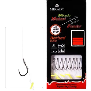 Przypony Mikado Method Feeder Pushstop 8 – żyłka 0,25 mm, hak BKK Chinu, długość 10 cm